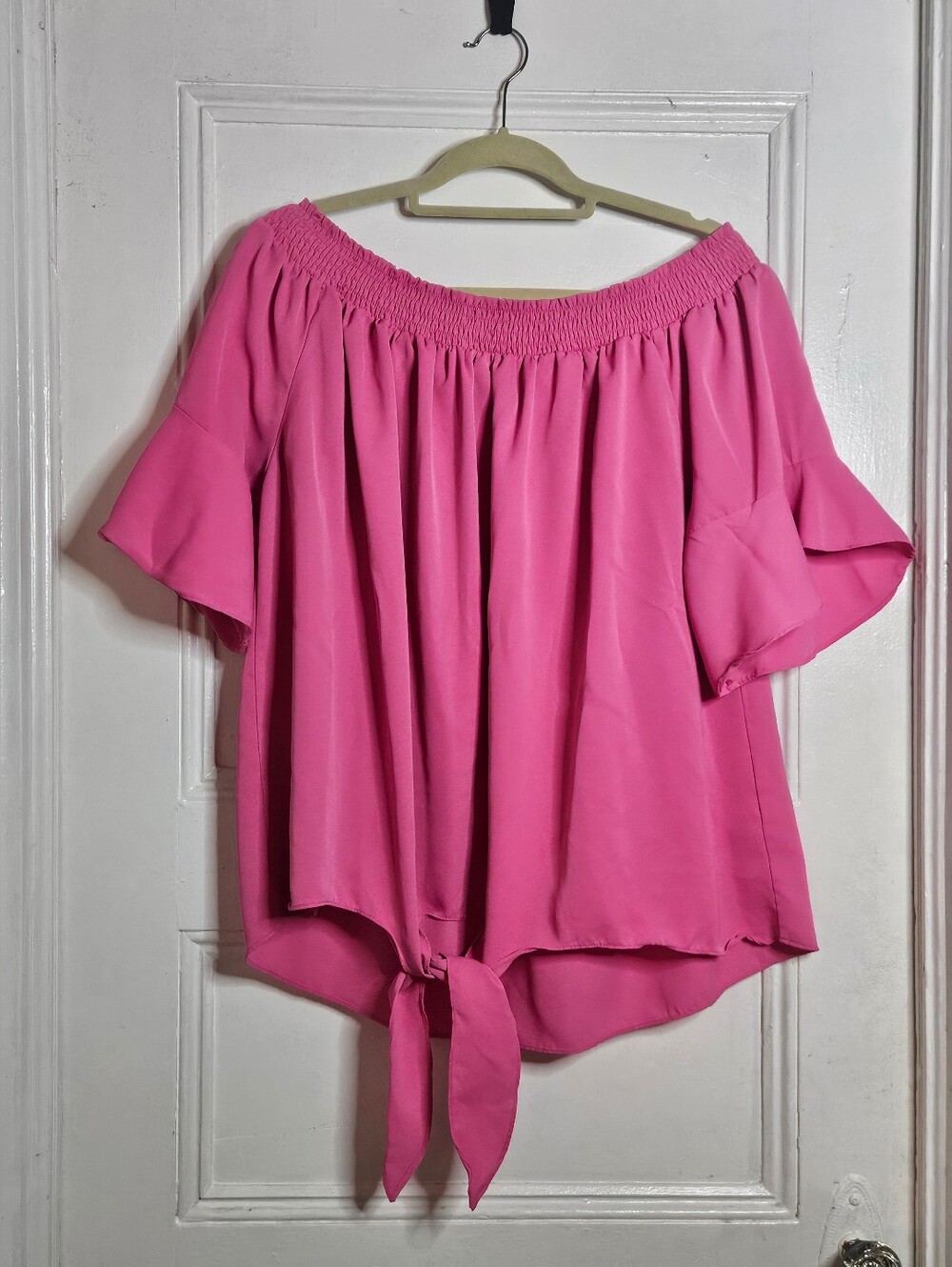 Women's Off-Shoulder Tie-Front Top - Pink